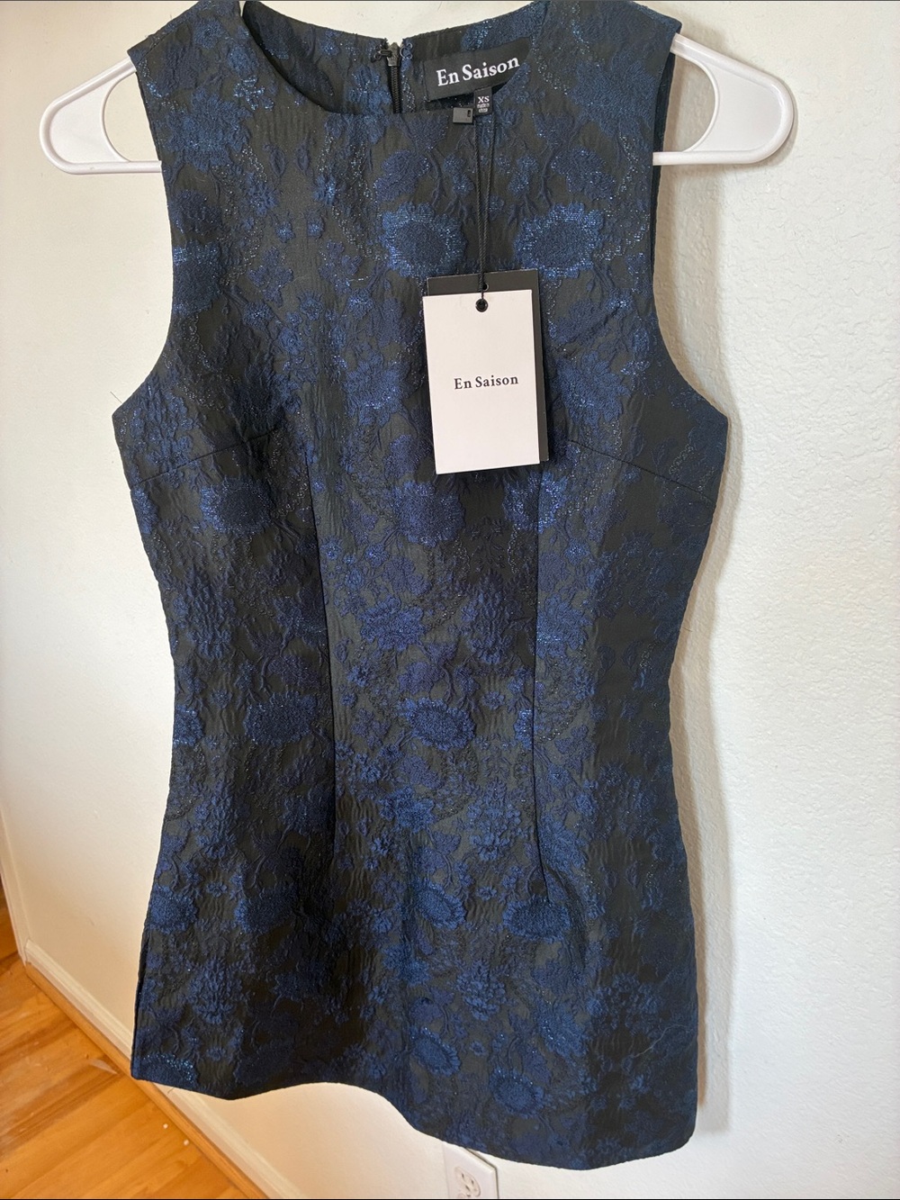 En Saison Black and Navy Floral Jacquard Mini Dress formal